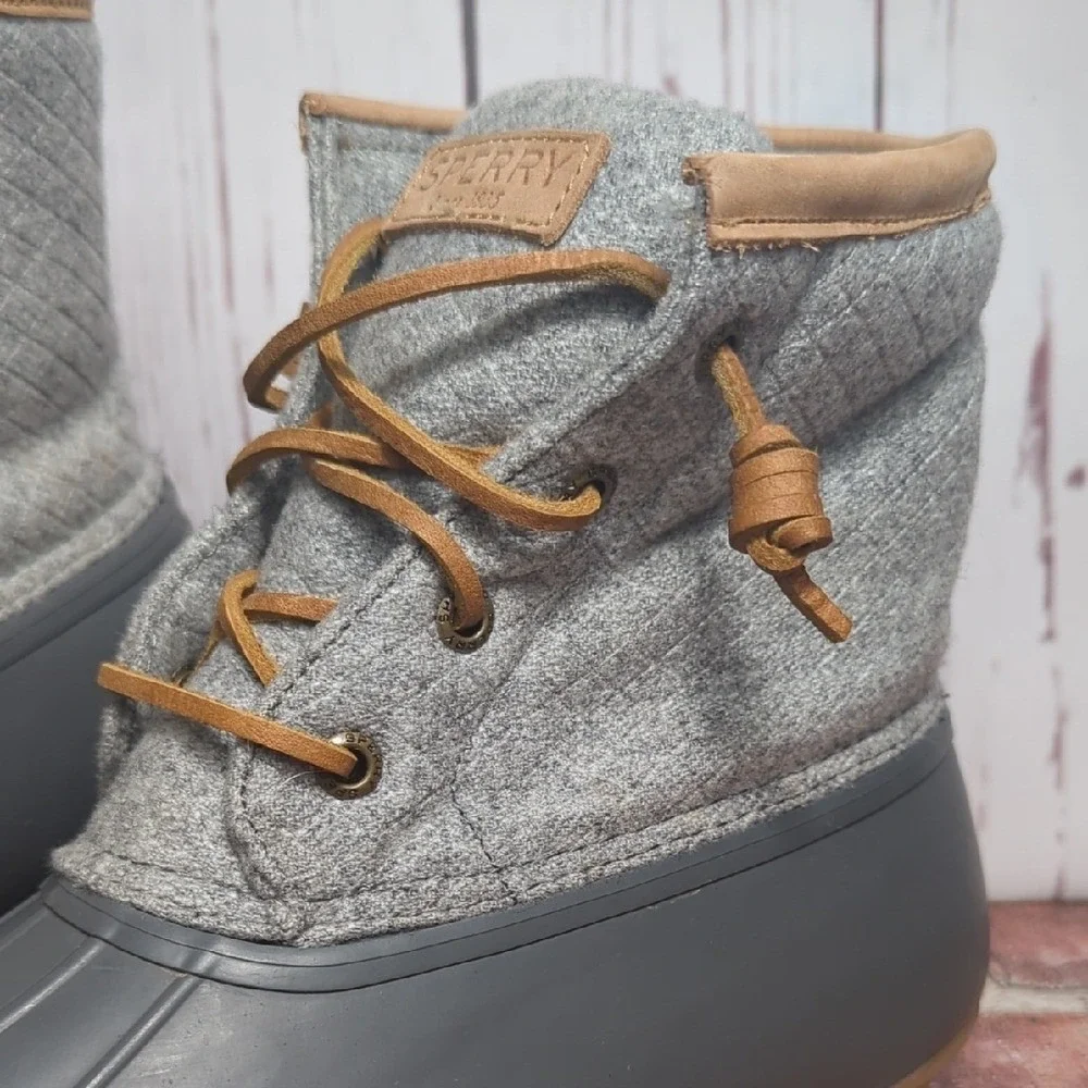 Sperry Top‎ Sider Saltwater Duck Boot Waterproof Wool Gray Tan 3M Thinsulate 10